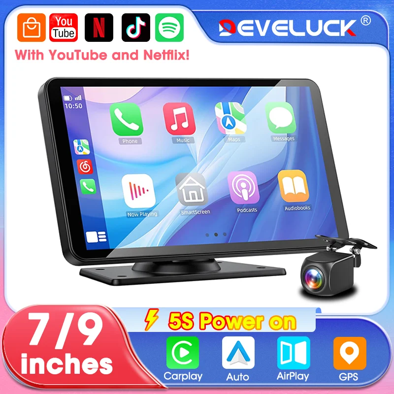 

Develuck 7/9 дюймов беспроводной Android Auto Carplay экран автомобильный радиоприемник мультимедийный видеоплеер FM с Youtube Tiktok Netflix Spotify