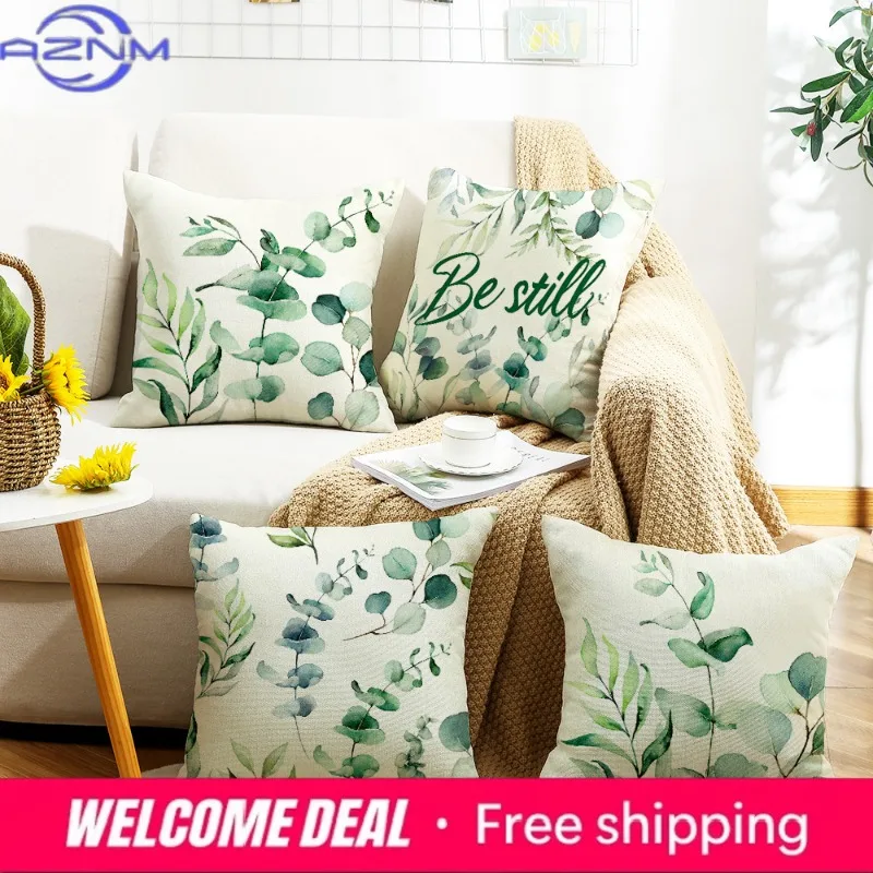 New summer pillowcase with eucalyptus leaf plant print pillow upholstery upholstery sofa headboard cushion cover
