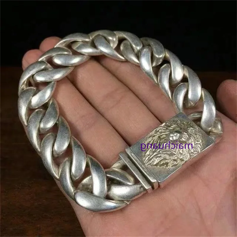 Mai Chuang/ China Old Tibetan Silver Domineering Lion Bold String Bracelet Fashionable Personality Male and Female Couple Gift