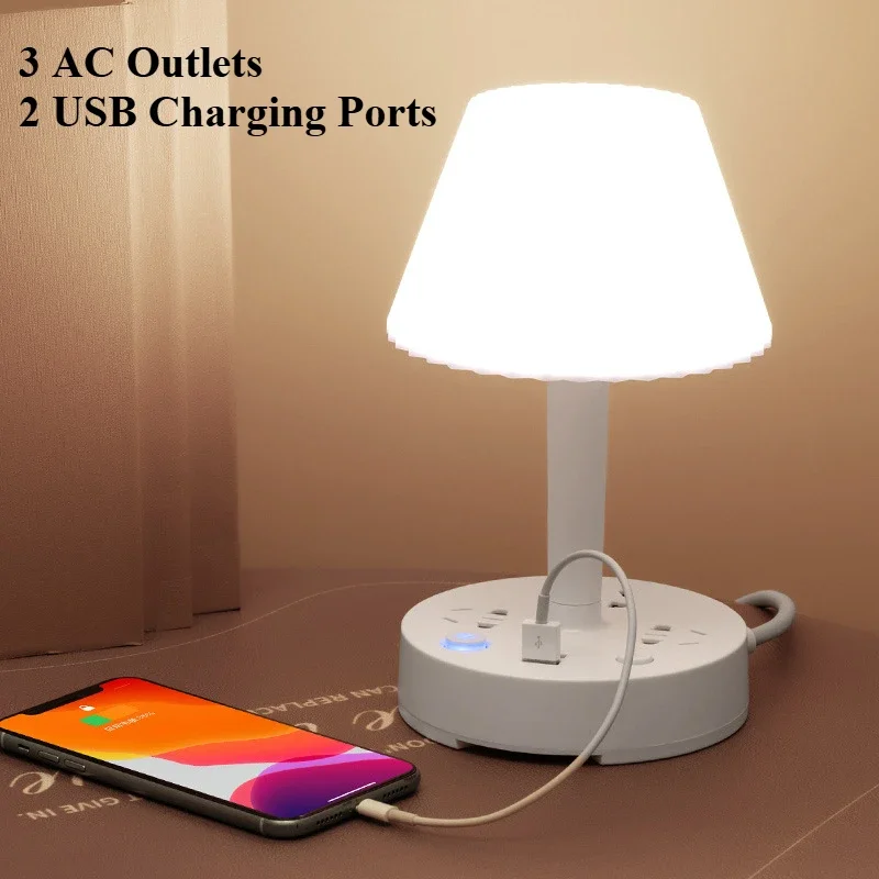 

1PC Mutifunction 3AC Outlets and 2USB Charging Ports 2500W/10A Overload Protection Power Strip+Table Lamp Cellphone Holder MC001