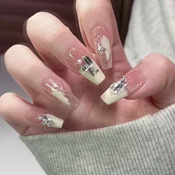 Kremowa pozłacana francuska łatka do manicure flash ręcznie robiony manicure nadająca się do noszenia łatka do paznokci wykończona sztuczna łatka do paznokci wymienna