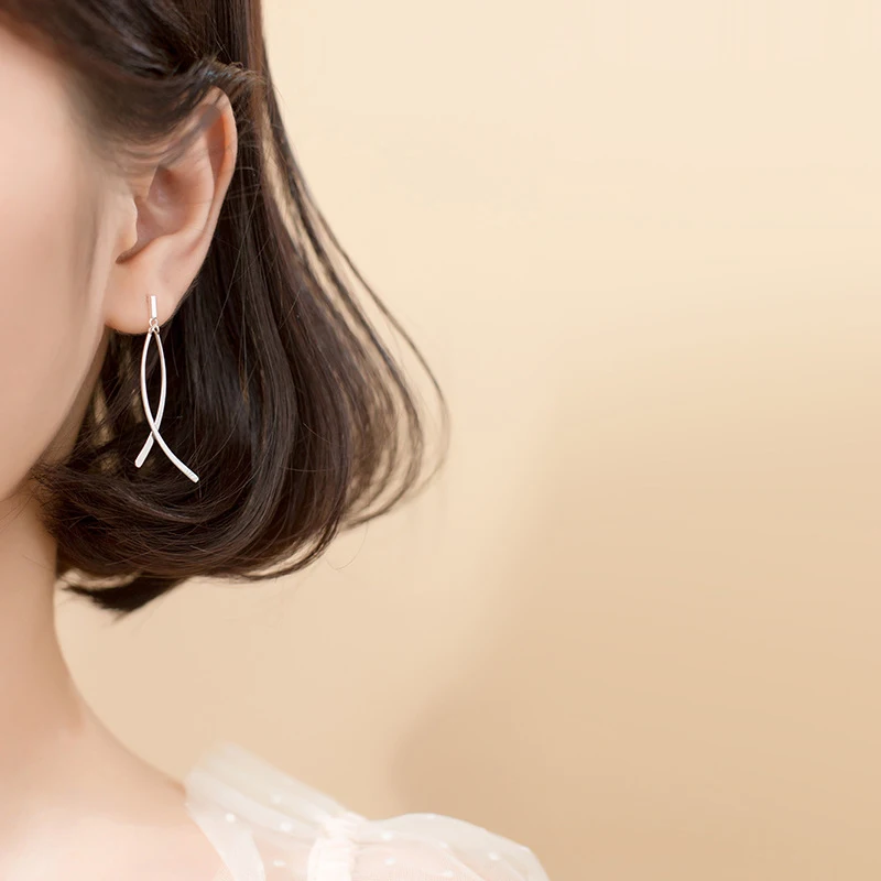 Modian New Classic Geometric Cross Line Dangle Earring for Women Authentic Sterling Silver 925 Drop Earring Fine Jewelry Gift