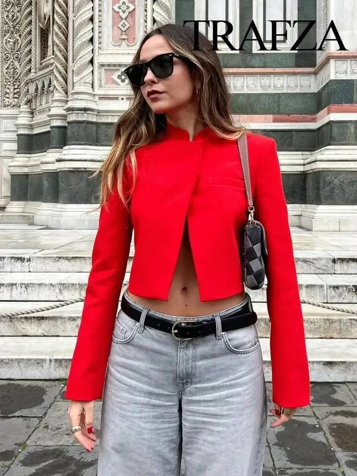 TRAFZA 2024 Spring Suit Coat For Women Fashion Single Breasted Slim Blazer Jacket Female Office Lady Women\'s Cardigan Top