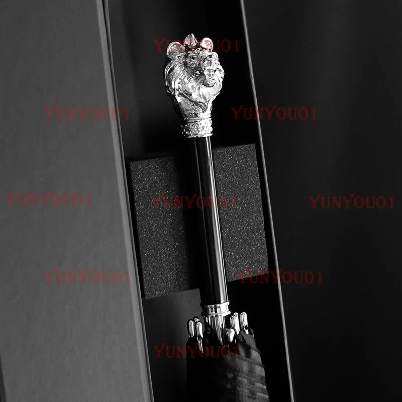 Lion Head Long Handle Umbrella Men Creative Automatic Windproof Big Umbrellas Black Luxury Business Car Reinforced Umbrella Gift