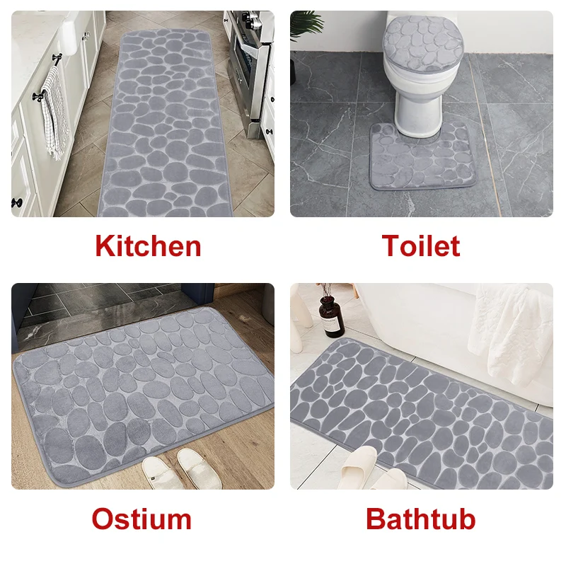 4Pcs/Set Cobblestone Embossing Absorbs Water Bath Mat Doormat,Non-slip Floor Mat Washable Carpet,Soft Comfortable Shower Room