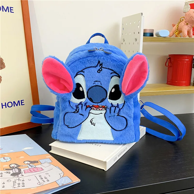 Disney-Mochila De felpa de gran capacidad para estudiantes, bolsa de guardería, regalo para niños, Stitch azul japonés, dibujos animados divertidos, Ins, nuevo, 2024