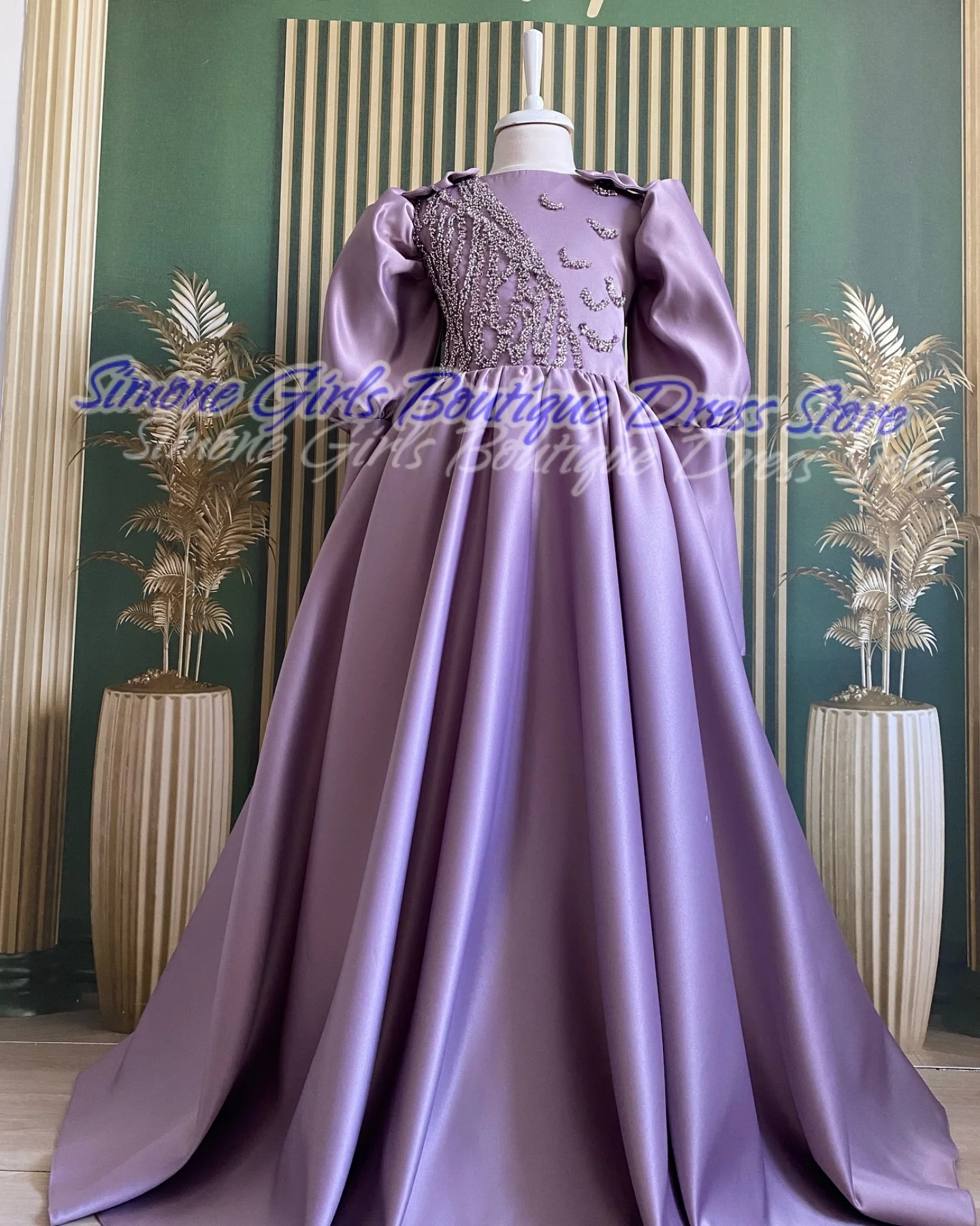 Satin Bow Sequin Long-sleeve Evening Dress Flower Girl Dress for Birthday Dress Dance Performances Parties Holiday Celebrations