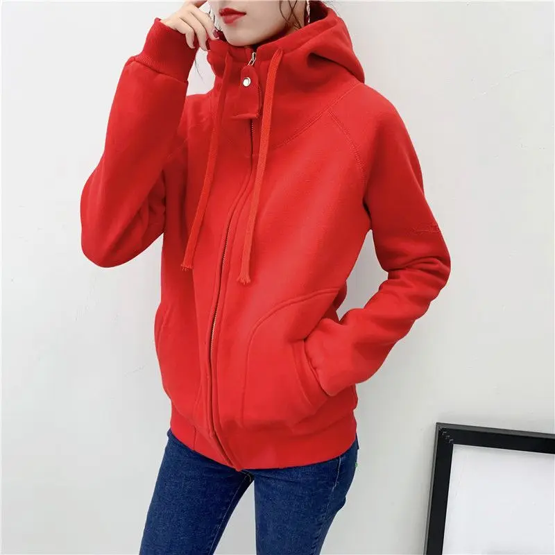 Autumn Winter New Fashion Long Sleeve Solid Hoodies Sweatshirts Cardigan Women's Clothing Drawstring Loose Zipper Pockets Tops