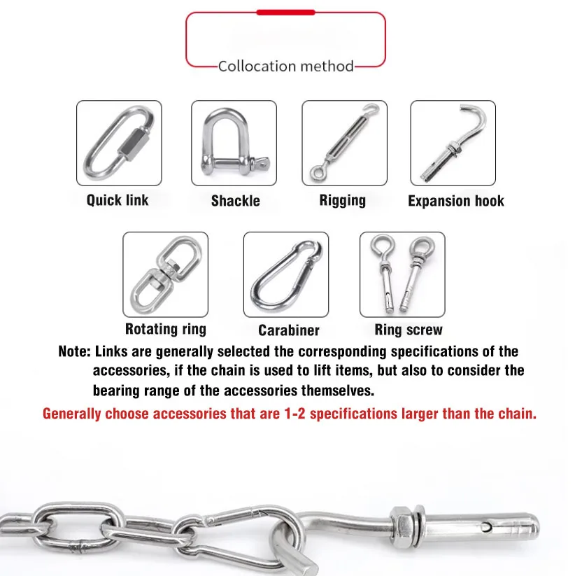 Cadena de eslabones de acero inoxidable de 1 metro, cadenas de Metal para columpio, cuerda de secado de ropa, elevación colgante, tracción para mascotas, cadenas de arrastre antirrobo