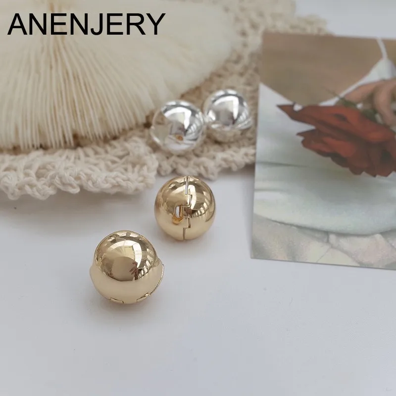 ANENJERY Glossy Round Hoop Earrings for Women Simple Personality Geometric Ear Buckle Huggies 2023 New Trend Jewelry Wholesale
