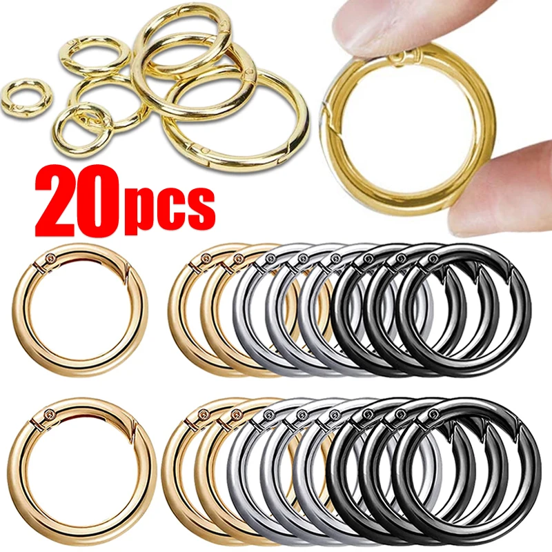 20pcs Metal O Ring Spring Clasps for DIY Jewelry Openable Round Carabiner Keychain Bag Clips Hook Dog Chain Buckles Connector