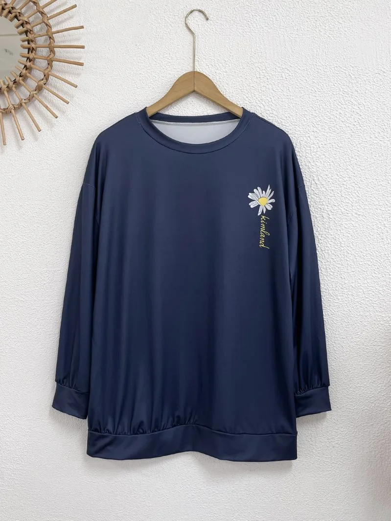 Round neck loose long sleeved top, casual style women's mid to long oversized pullover