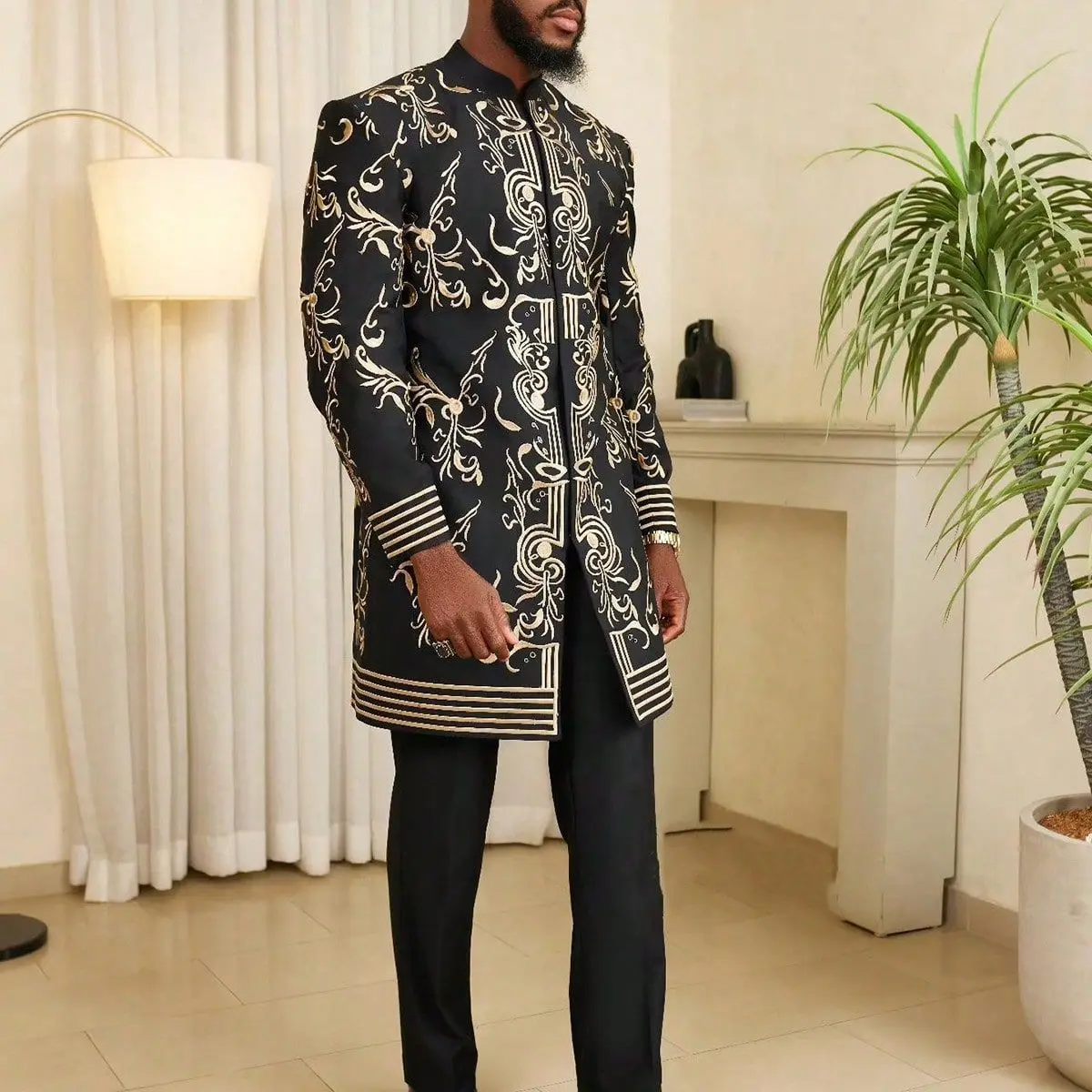 World Apparel African Garment Set Men Clothing Print Jackets Straight Pants Traditional Africa Clothing Spliced Jacket Pockets