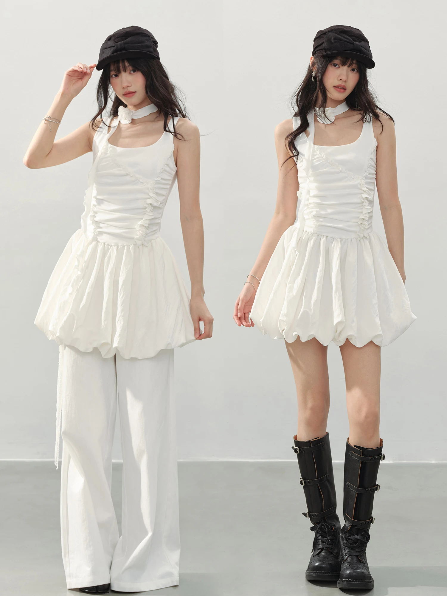 

Летнее платье DDgirl Gentle Wind White Flower: короткое, А-силуэт, пышное, с U-образным вырезом, на шнуровке, из смесового хлопка и нейлона, средней эластичности