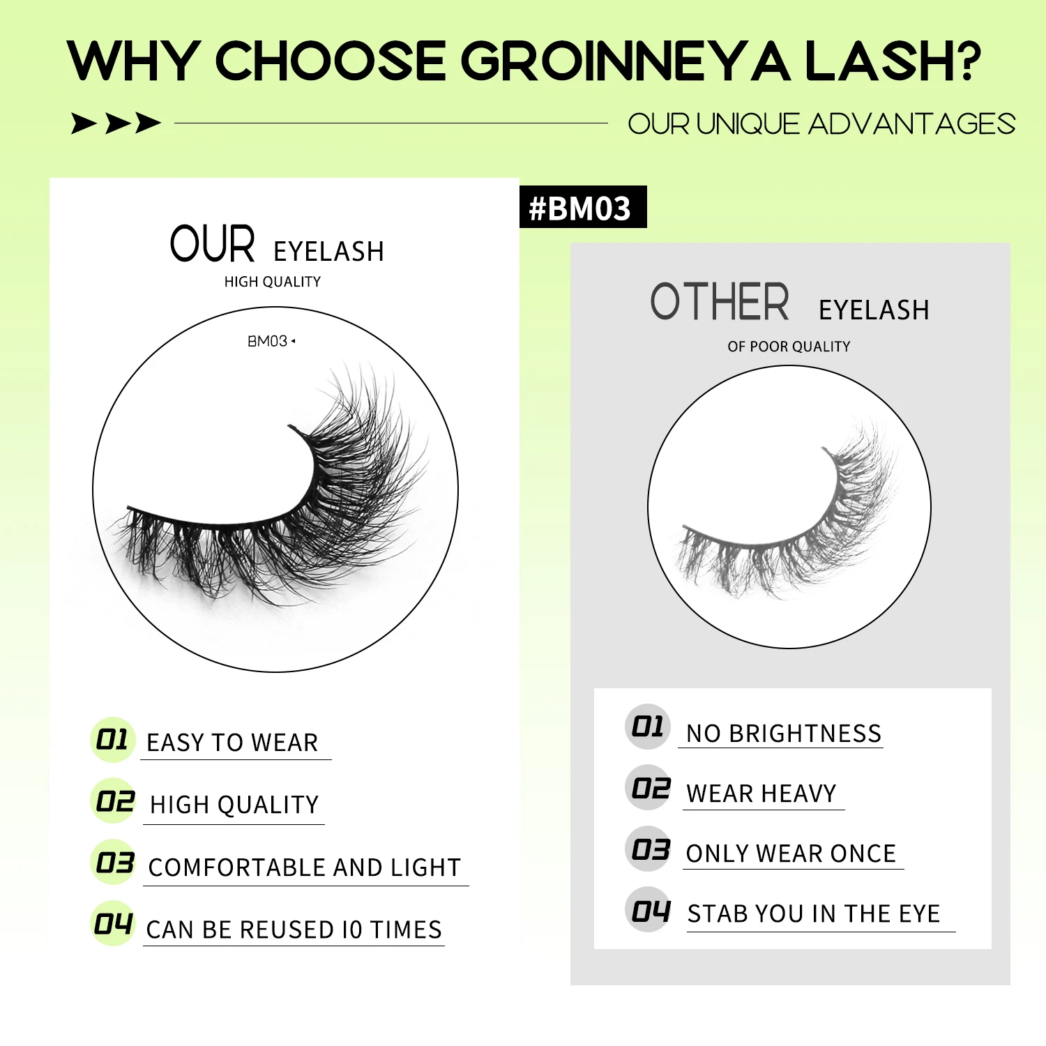 Groinneya cílios de gato macio natural falso vison cílios natural olhar & alongamento dos olhos premium cílios postiços maquiagem