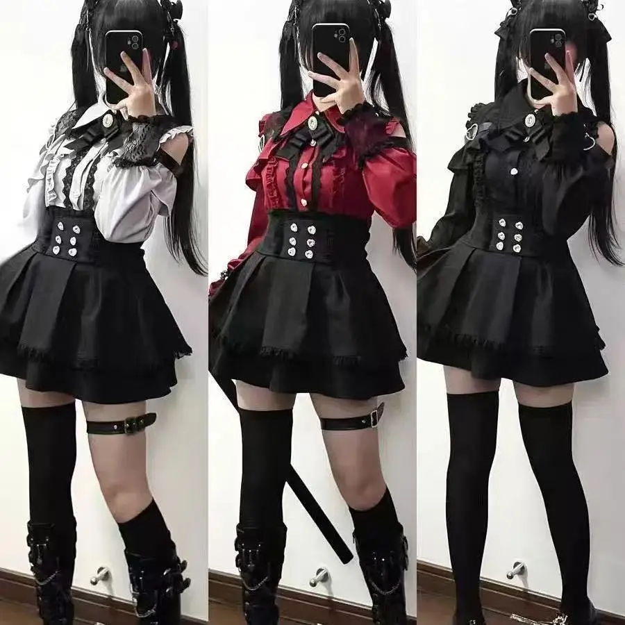 

Jirai Kei Cosplay Set Lace Off-Shoulder Top High Waist Skirt Two-Piece Slim Fit Outfit