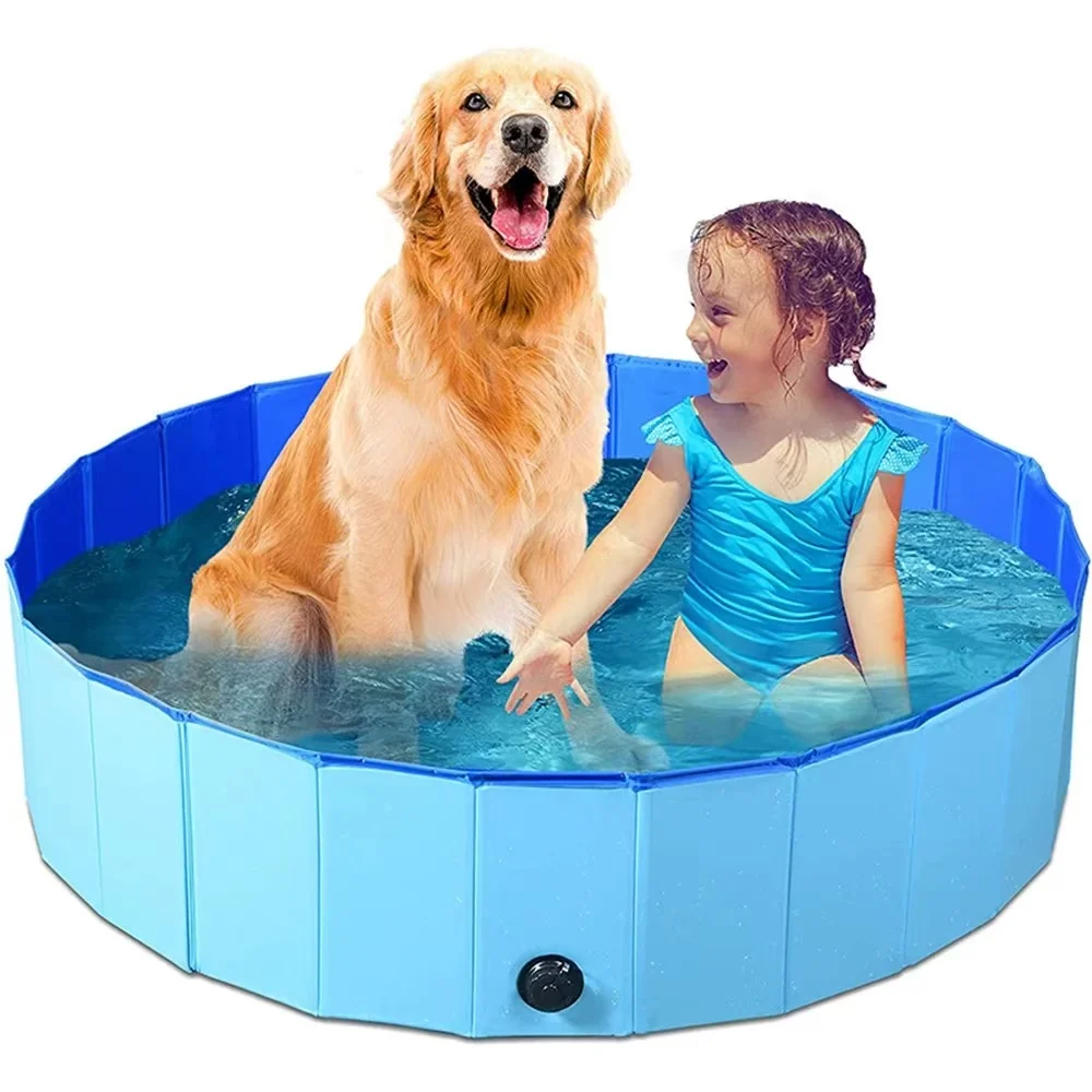 Piscina Plegable para Mascotas Perros 80×20 cm Bañera Portátil de PVC Resistente con Drenaje Ideal para Mascotas BPS-15900