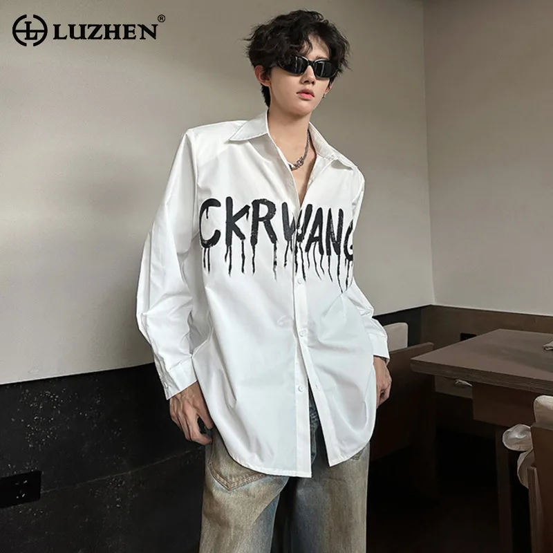 

LUZHEN оригинальный нишевый дизайн, рубашки с длинными рукавами с буквенным принтом, мужские осенние новые модные свободные элегантные повседневные одежды 2025 года JY3701