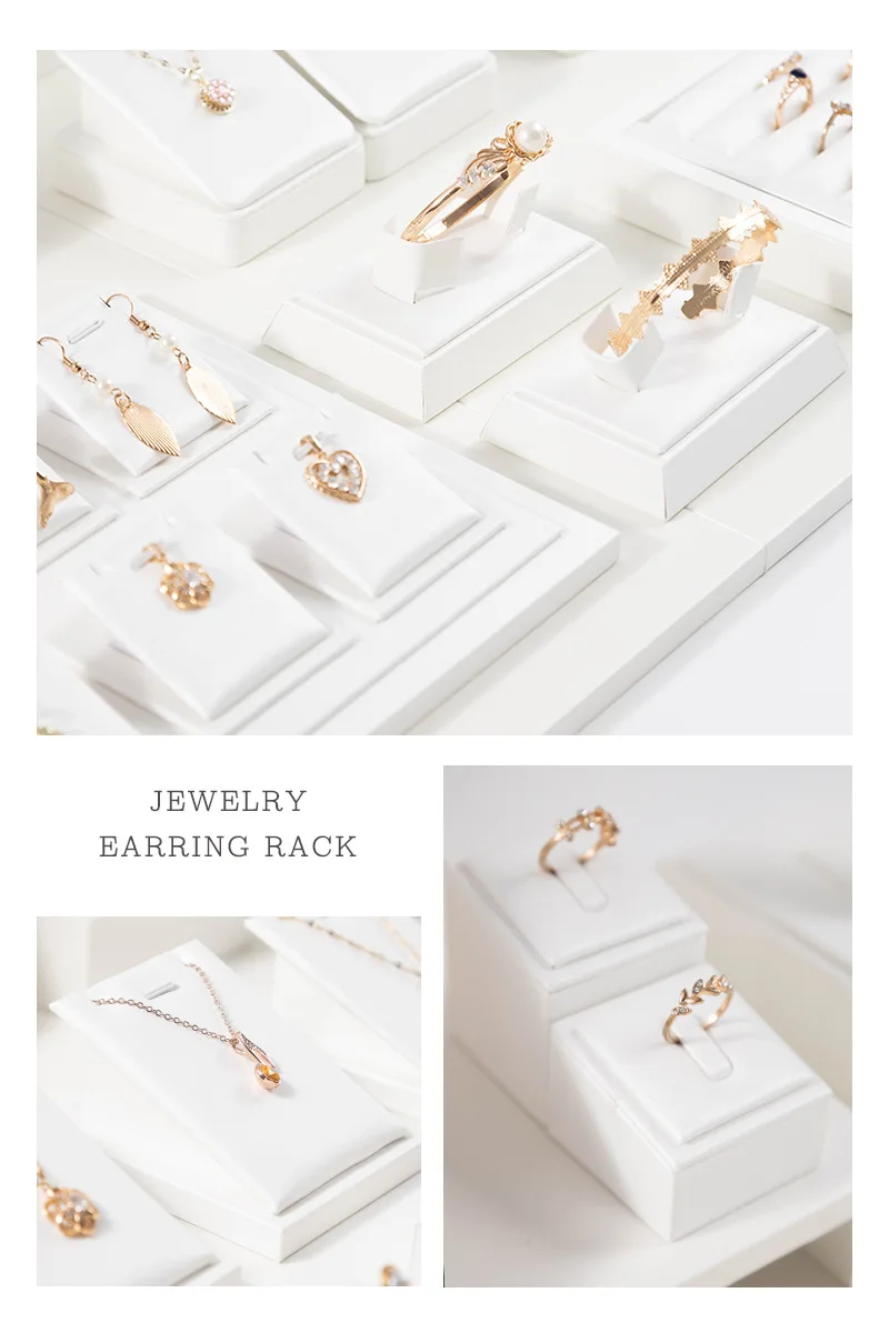 Luxurious Exhibitor Set Jewelry Display Stand White Leather Necklace Pendant Organizer Jewelry Window Counter Display Showcase