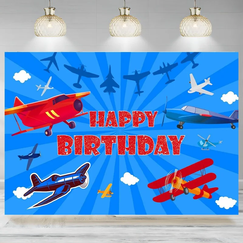 Airplane Birthday Decoration Banner Backdrop Time Flies Sky Themed Photography Background Kids Boy Girl Airplane Party Supplies