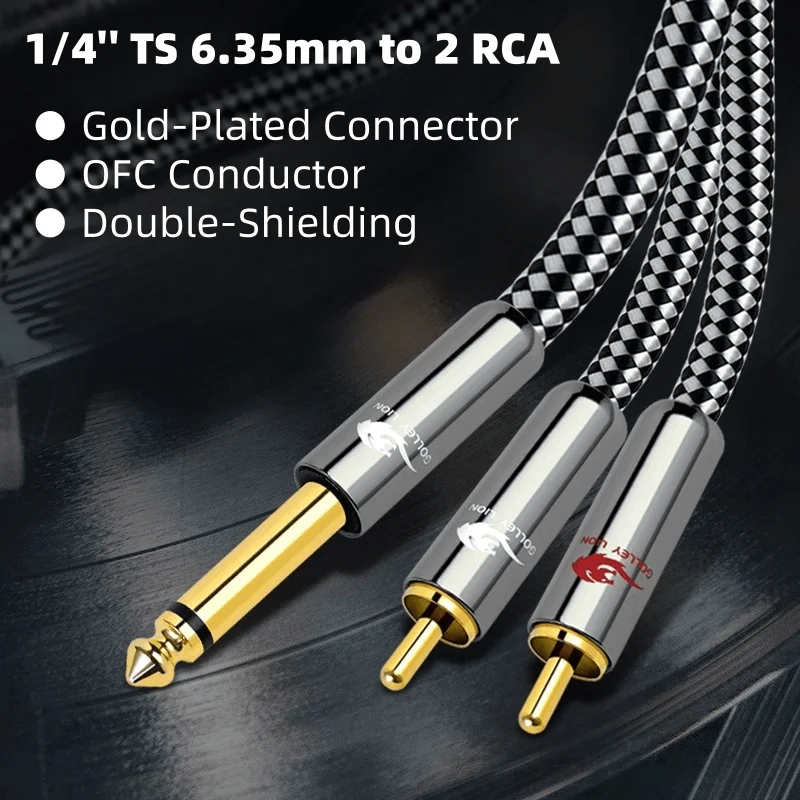 1/4 ''TS моно 6,35 мм-2 RCA штекер аудиокабель микшер консоль усилитель домашний кинотеатр электрогитара органные инструменты шнуры
