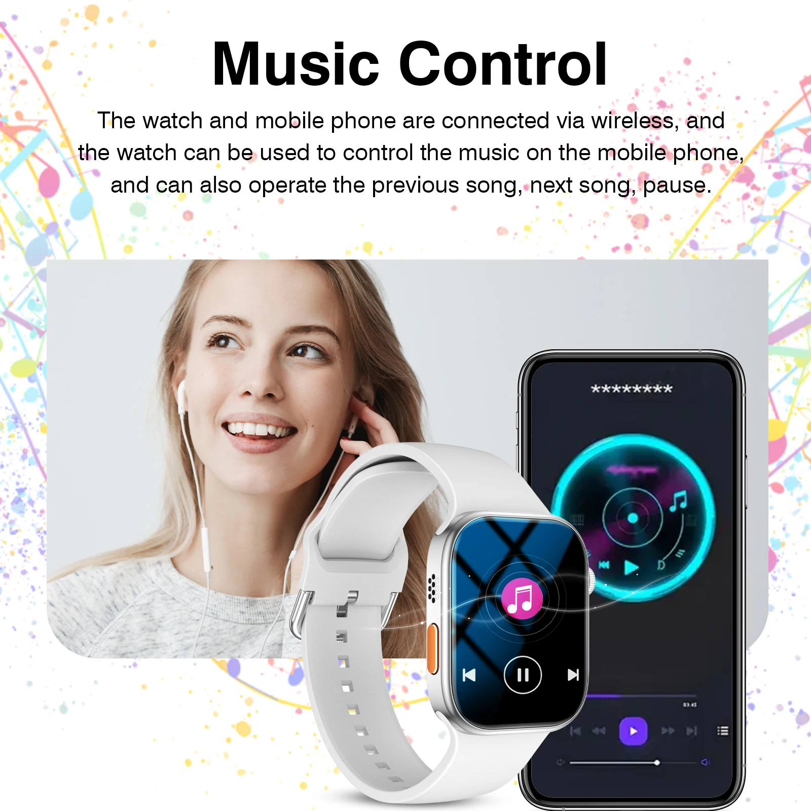 

Многофункциональные умные часы, беспроводные звонки, напоминание о сообщении, мультиспортивный режим, напоминание о несколькими приложениями, подходит для мужчин/женщин