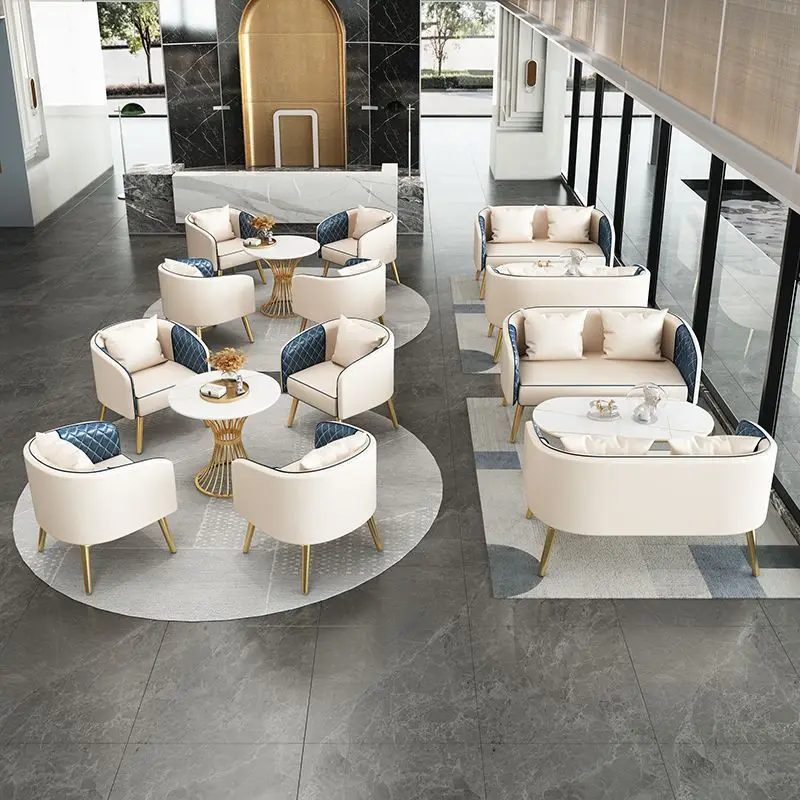 Custom. Light Luxury Hotel Lobby Rest Area Negotiation Reception Sofa Sales Office Reception Booth Sofa One Table Two Chairs Set