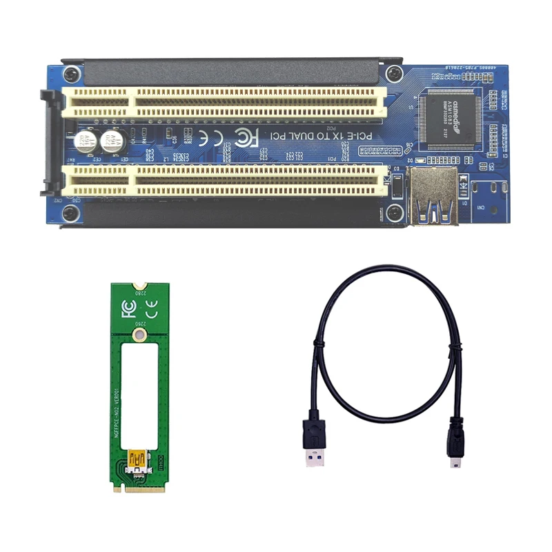 PCI E/NVME/Mini PCIE to PCI Riser Card Dual PCI محول عالي الكفاءة مع كابل USB 3.0 لرقاقة حاسوب شخصي مكتبي ASM1083