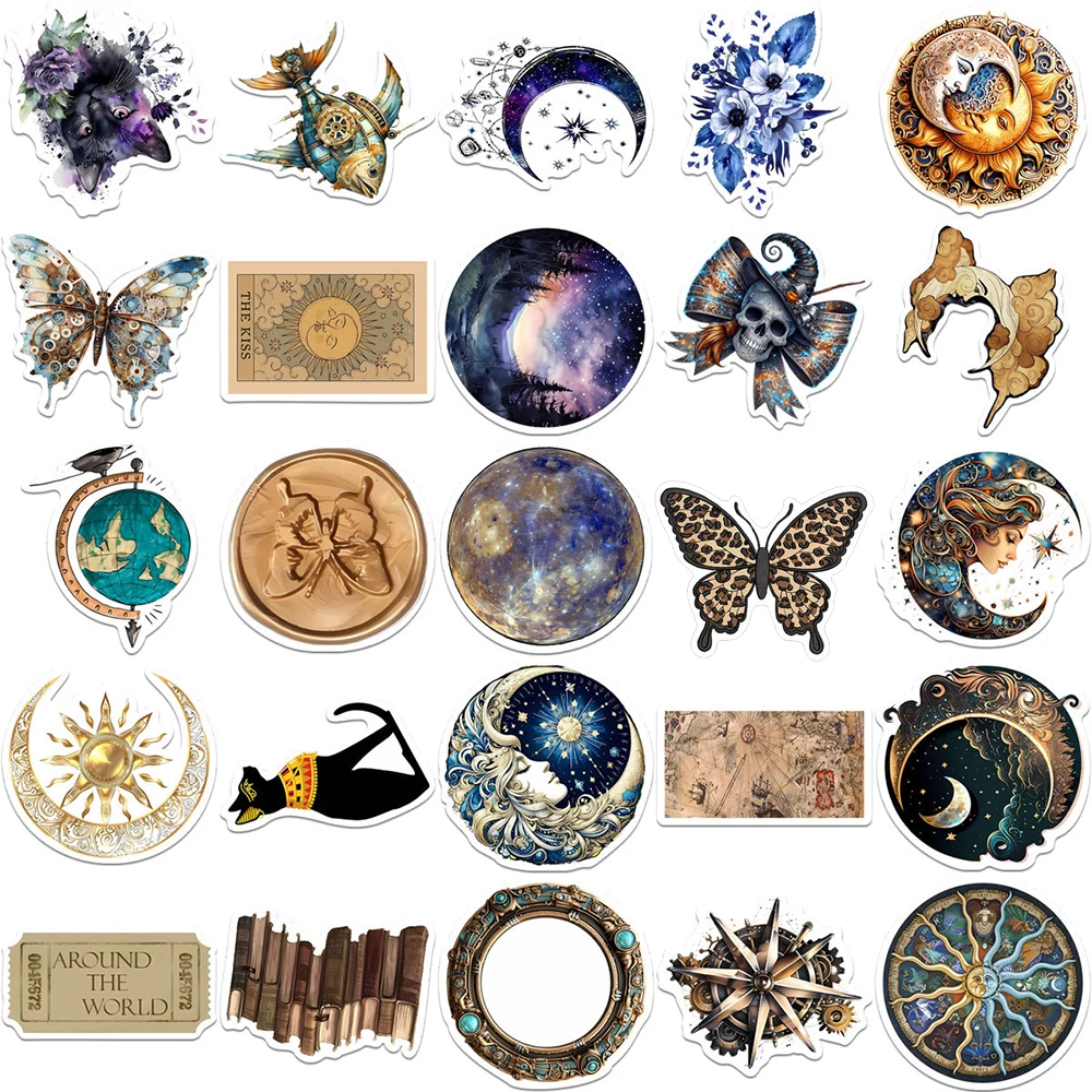 10/30/50pcs Goth Retro Greek Sun Moon Aesthetic Stickers Cool Cartoon Graffiti Decals Suitcase Helmet Phone Kid DIY Sticker Toy