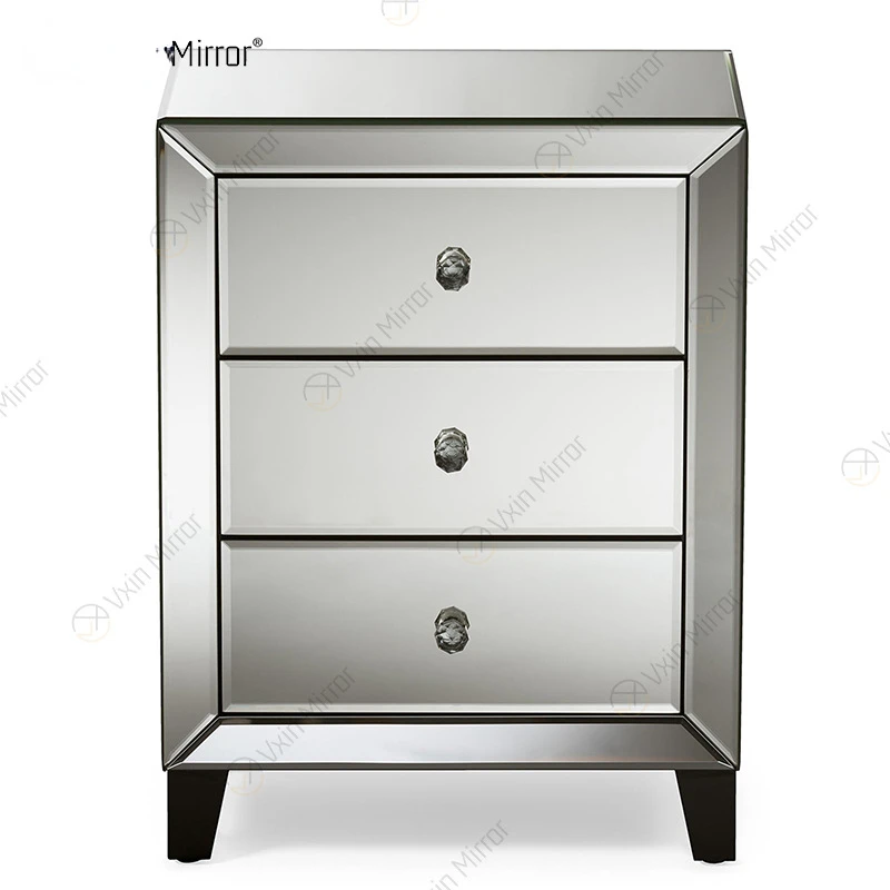 Light luxury bedside table, post-modern European bedroom chest of drawers, glass mirror bedside table, cross-border furniture