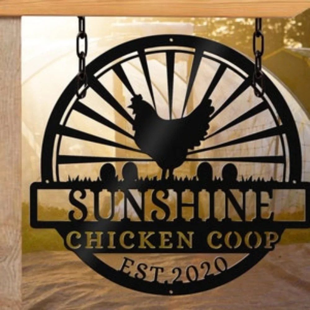 Customized Metal Chicken Farm Sign, Family Name Featured. Hen House Coop Mark. A Rustic Farmhouse Ornament for Our Coop.