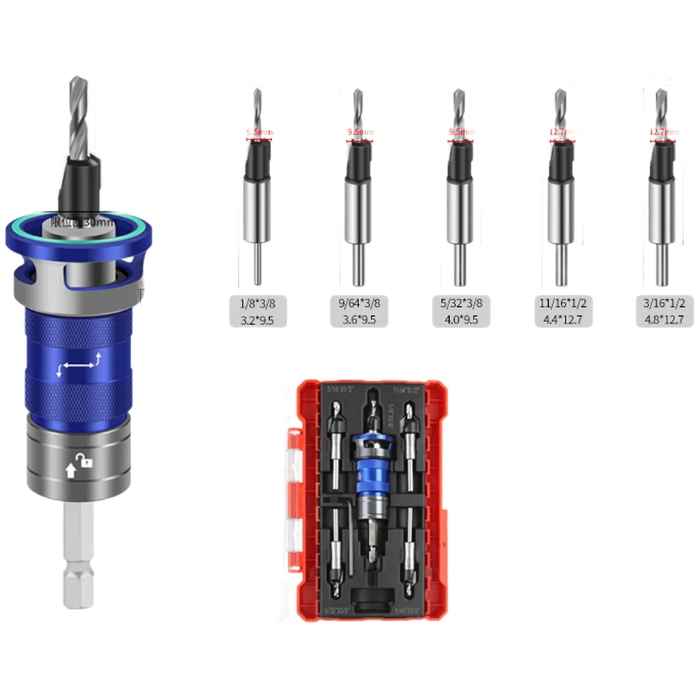 

4-Flute Countersink Drill Bit With Depth Stop Center Drill 1/4" Hex Shank Counter Sink Drill Bit For Wood Metal Plastic Drilling
