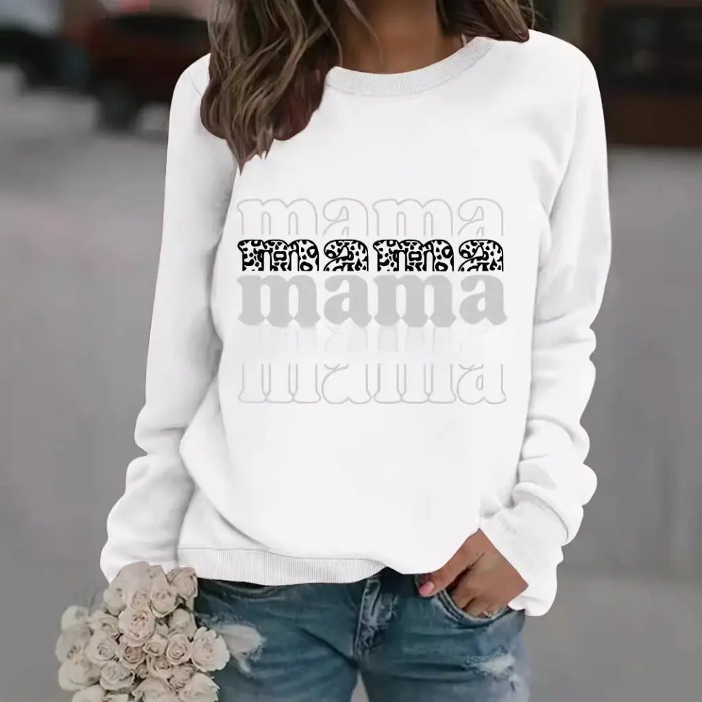 Damska bluza z długim rękawem, okrągłym dekoltem, nadrukiem, wkładana przez głowę, jesienno-zimowa, z motywem mamy, w stylu europejskim i amerykańskim.