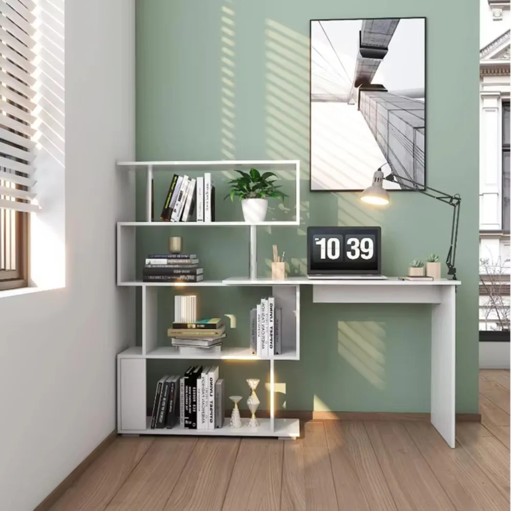 L-Shaped Computer Desk with Bookshelf, Corner Desk for Study Room, Bedroom, Office, Space-Saving Design, Home Office Furniture