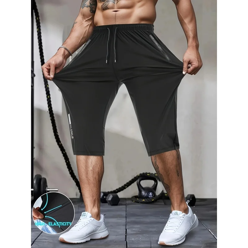 Men's Cropped Elastic Quick Drying Zipper Pocket Men's Sports Pants And Jogging Clothes Ice Silk Men'S Plus Size Casual Pants