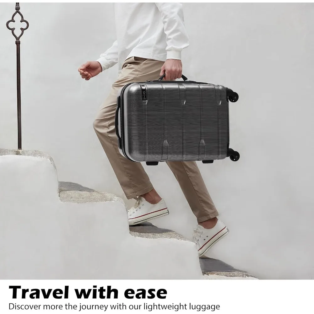 حقيبة دوارة صلبة خفيفة الوزن معتمدة من مادة PC+ABS، مقاس 24 بوصة، فحمي للسفر وتخزين الأمتعة