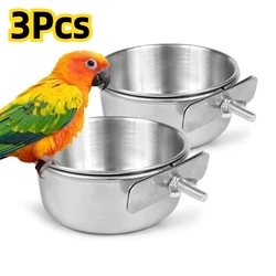 Bird Feeder Parrot Food Water Cup Stainless Steel Bird Food Bowl With Clamp Holder Parakeet Lovebird Feeders птиц