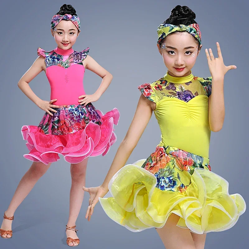 

New children Latin dance dress performance clothing children's competition printing Latin dance performance dance practice servi