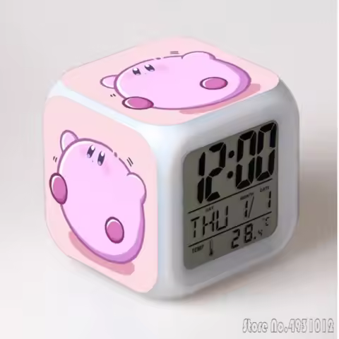 Anime Cartoon Star K-Kirby Seven Alarm Clock Creative Student 8x8x8cm LED Cube with Colorful Light Display Time Week Month
