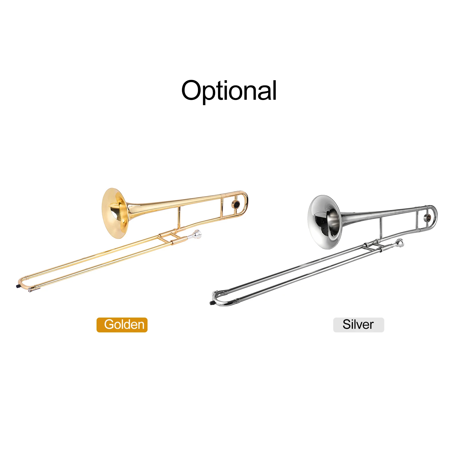 Instrumento de viento Trompeta plateada Trombón Alto Latón Bb Tono B Instrumento de viento plano con boquilla de cuproníquel Latón Lacado dorado