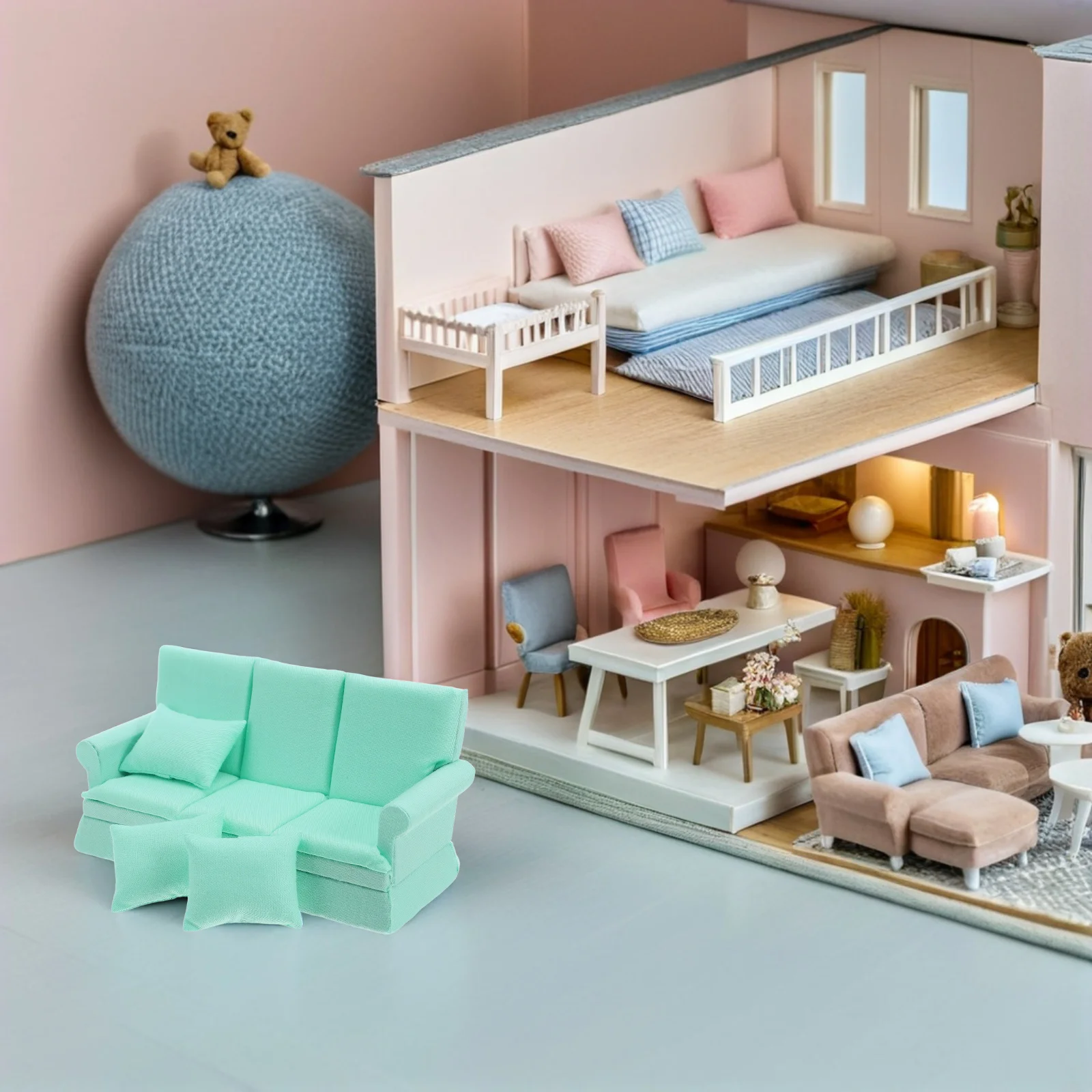 1 set miniatuur poppenhuisbank 3 kussens realistische kleine bank voor woonkamer decor meubilair kinderen speelset simulatie thuis