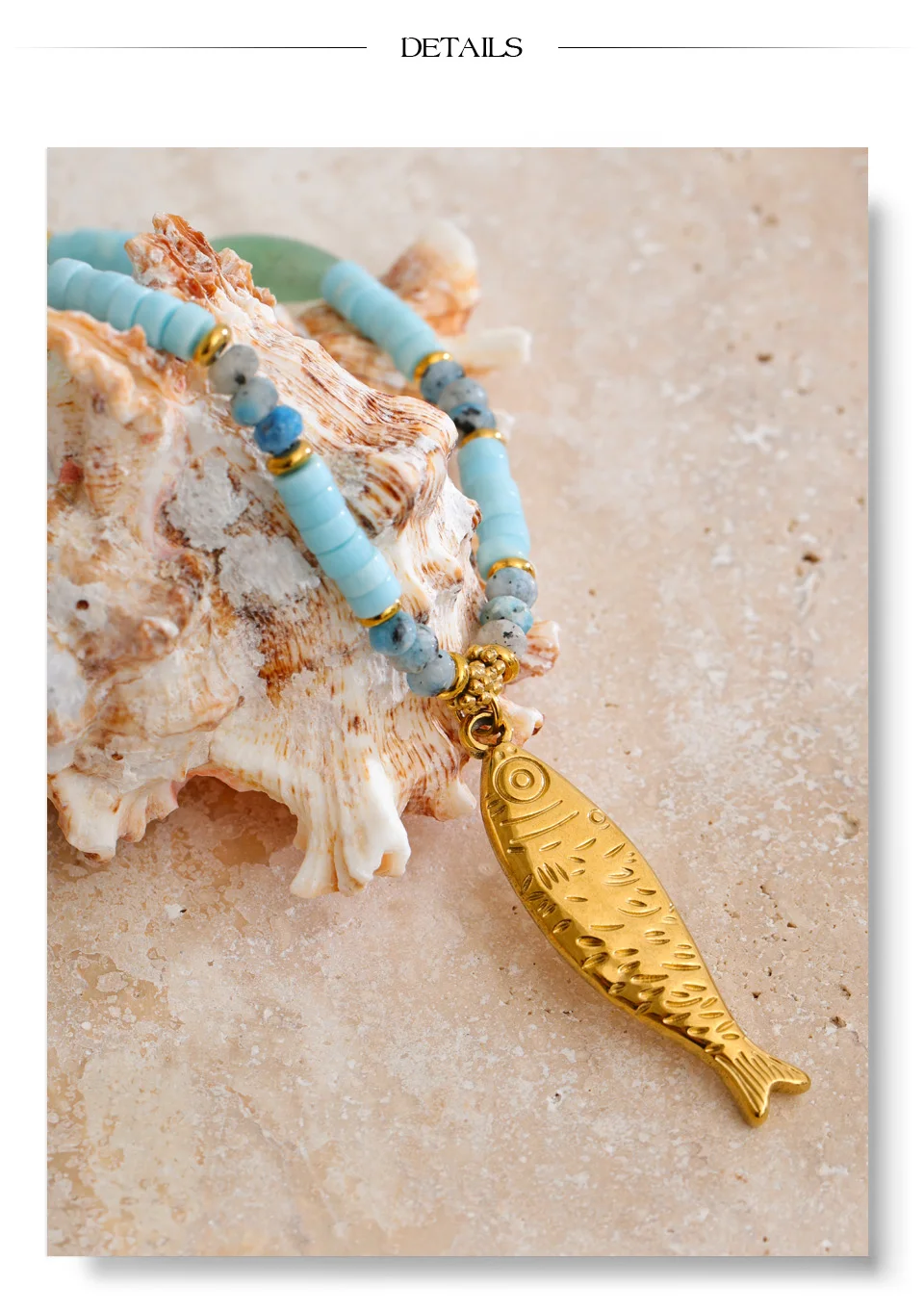 Yhpup Neue Natürliche Aventurin Stein Kette Fisch Halskette Anhänger Edelstahl Sommer Handgemachten Schmuck Geschenk Empfehlen – Detail 9