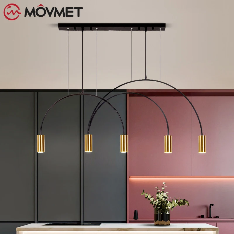 

LED Modern Iron Simple Gold Pendant Lamp Chandelier Arc Round For Livingroom Restaurant Kitchen Office Drop Light Hanging Lights