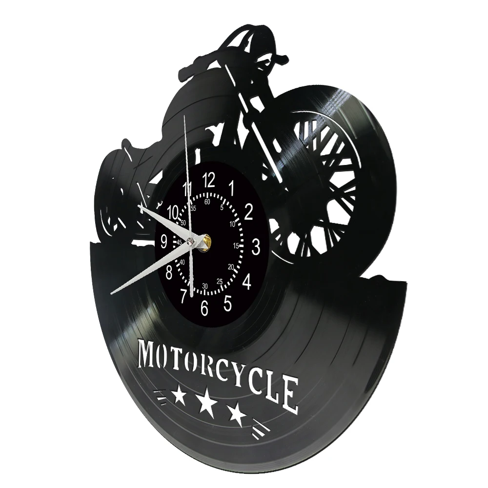 Retro Motorcycle Laser Cut Music Album Vinyl Record Wall Clock Vintage Timepieces Classic Bike Home Decor Watch For Man Cave