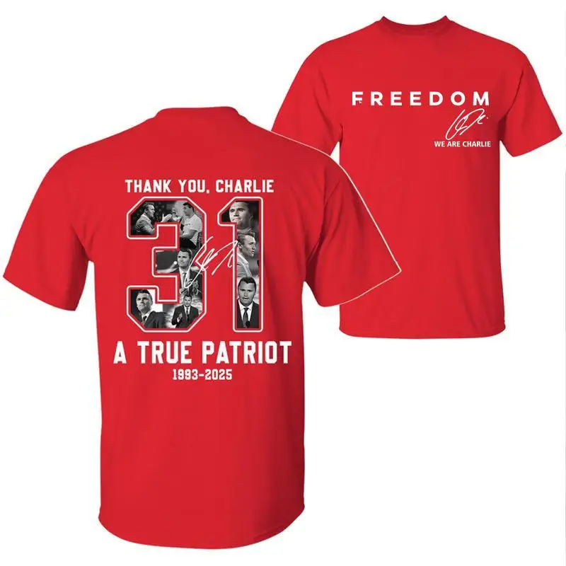 

Freedom Charliee Kirkk Tribute T-Shirt, 14th October Wear Red Shirt,A True Patriot T-shirt,2 Sided Men Women Casual Cotton Tee
