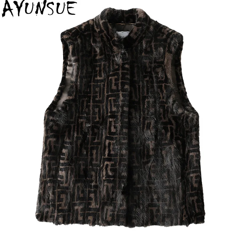 

AYUNSUE Real Mink Fur Vest Women Clothes 2025 Luxury Real Fur Vests for Woman Patchwork Mink Autumn Winter Jacket Шуба Женская