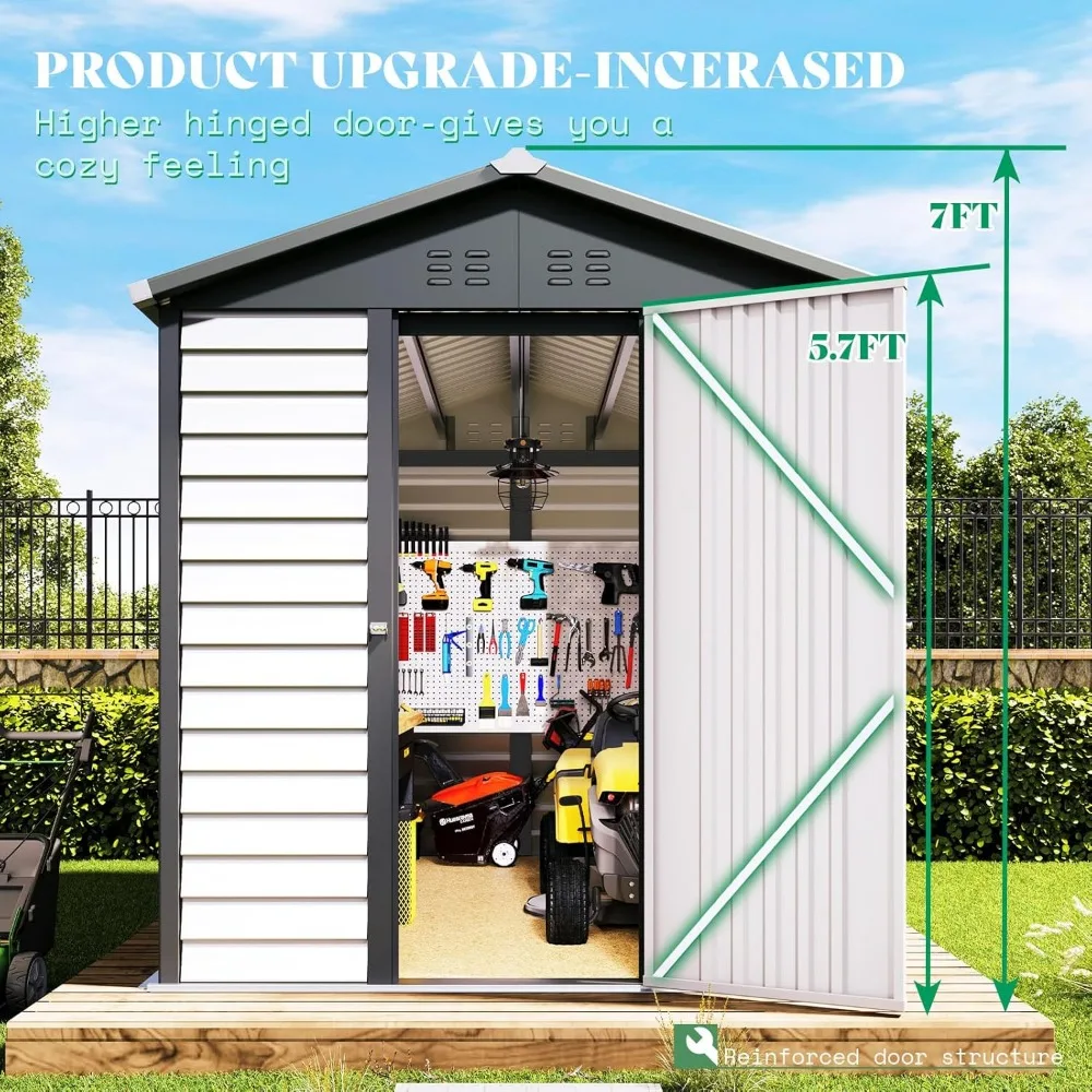 6.4x9x7 FT Outdoor Storage Shed with Clear Window Hinged Door, Blinds Design for Backyard, Garden, Patio, Metal Storage Shed