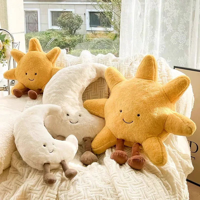 Hoge Kwaliteit Smile Face Moon Gele Zon Plushie Kussen Gevuld Schattig Weer Pluche Speelgoed Voor Kind Slaapkamer Decor Sofa Gooien Kussen