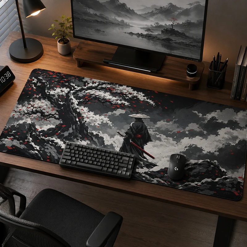 Mouse Pad Dark Samurai Snow Mountain Gamer printon demand HD Mousepad XXL Playmat Office Carpet Non-Slip Desktop Mouse Pad