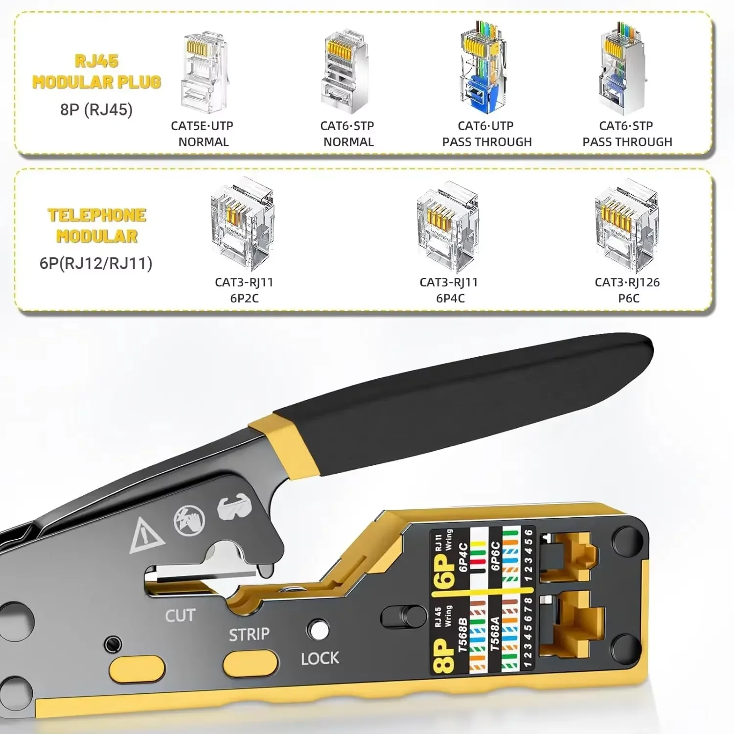 أداة تجعيد RJ45 تمر عبر أداة تجعيد إيثرنت لموصلات Cat6 Cat5 Cat5e RJ45 مع شفرة بديلة ,RJ45 Crimp Tool Pass Through Ethernet Crimping Tool for Cat6 Cat5 Cat5e RJ45 Connectors with Replacement Blade